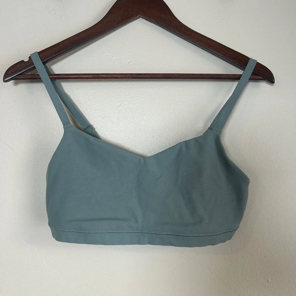 Athleta‎ Strappy Back Sports Bra Womens S Teal Sage Green Excellent V-Neck Yoga